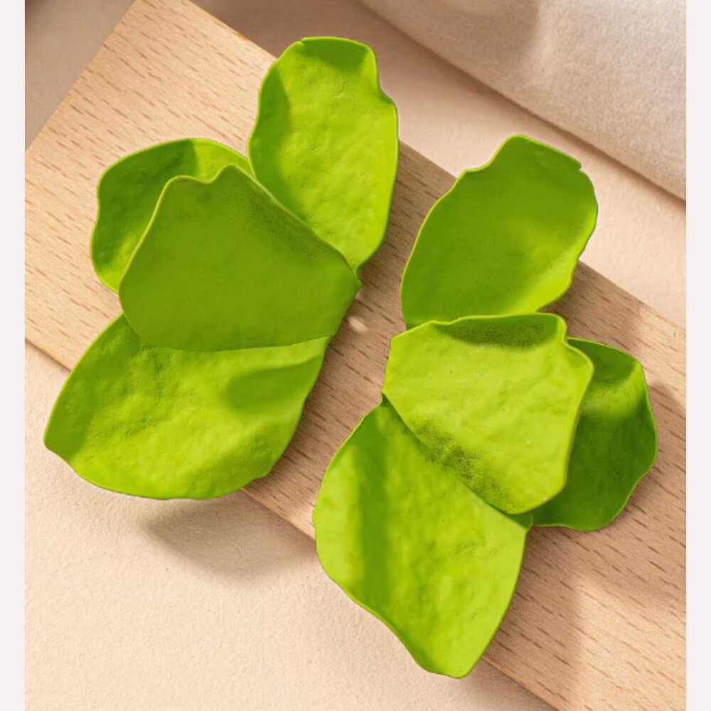 NEW Faylon Lime Green Abstract Flower Petal Winged Statement Earrings